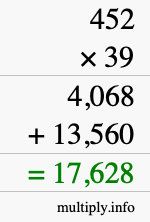 How to calculate 452 times 39 using long multiplication