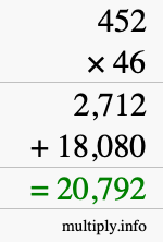 How to calculate 452 times 46 using long multiplication
