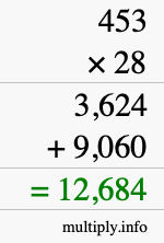 How to calculate 453 times 28 using long multiplication