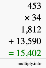 How to calculate 453 times 34 using long multiplication