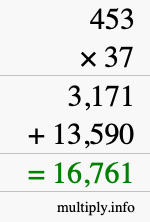 How to calculate 453 times 37 using long multiplication