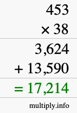 How to calculate 453 times 38 using long multiplication