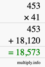 How to calculate 453 times 41 using long multiplication