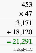 How to calculate 453 times 47 using long multiplication