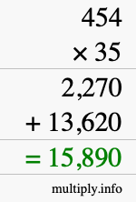 How to calculate 454 times 35 using long multiplication How to calculate 454 times 35 using long multiplication