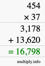 How to calculate 454 times 37 using long multiplication