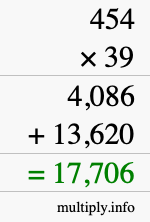 How to calculate 454 times 39 using long multiplication