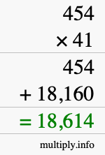 How to calculate 454 times 41 using long multiplication
