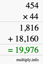 How to calculate 454 times 44 using long multiplication