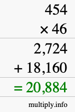 How to calculate 454 times 46 using long multiplication