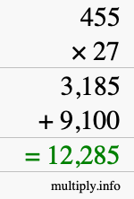 How to calculate 455 times 27 using long multiplication How to calculate 455 times 27 using long multiplication