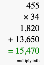 How to calculate 455 times 34 using long multiplication