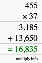 How to calculate 455 times 37 using long multiplication