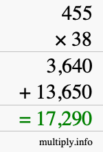How to calculate 455 times 38 using long multiplication