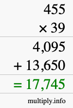 How to calculate 455 times 39 using long multiplication