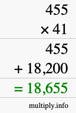 How to calculate 455 times 41 using long multiplication