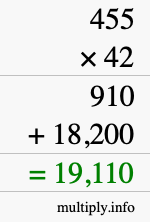 How to calculate 455 times 42 using long multiplication