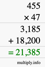 How to calculate 455 times 47 using long multiplication