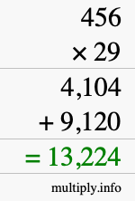 How to calculate 456 times 29 using long multiplication