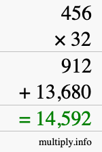 How to calculate 456 times 32 using long multiplication