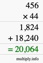 How to calculate 456 times 44 using long multiplication
