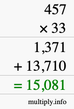 How to calculate 457 times 33 using long multiplication