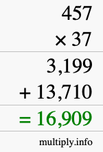 How to calculate 457 times 37 using long multiplication