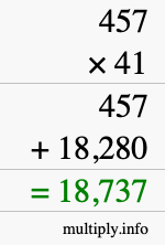 How to calculate 457 times 41 using long multiplication
