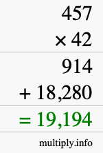 How to calculate 457 times 42 using long multiplication