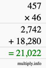 How to calculate 457 times 46 using long multiplication