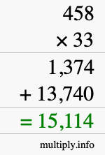 How to calculate 458 times 33 using long multiplication