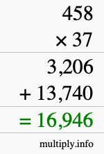 How to calculate 458 times 37 using long multiplication