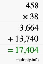 How to calculate 458 times 38 using long multiplication