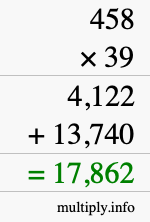 How to calculate 458 times 39 using long multiplication