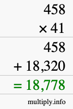 How to calculate 458 times 41 using long multiplication