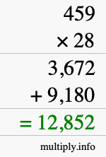 How to calculate 459 times 28 using long multiplication