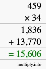 How to calculate 459 times 34 using long multiplication