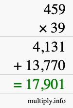 How to calculate 459 times 39 using long multiplication