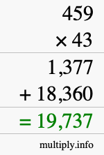 How to calculate 459 times 43 using long multiplication
