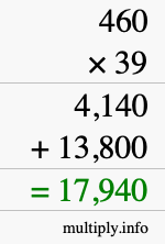 How to calculate 460 times 39 using long multiplication