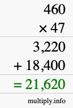 How to calculate 460 times 47 using long multiplication