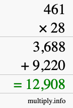 How to calculate 461 times 28 using long multiplication