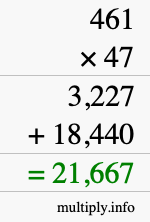 How to calculate 461 times 47 using long multiplication