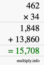 How to calculate 462 times 34 using long multiplication