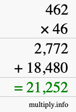 How to calculate 462 times 46 using long multiplication