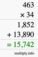 How to calculate 463 times 34 using long multiplication