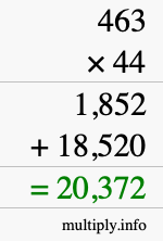 How to calculate 463 times 44 using long multiplication