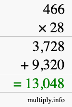 How to calculate 466 times 28 using long multiplication