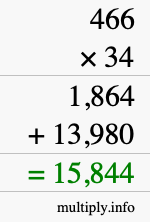 How to calculate 466 times 34 using long multiplication