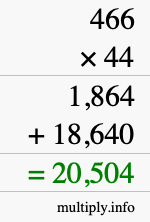How to calculate 466 times 44 using long multiplication
